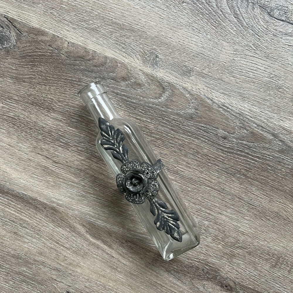 Glass Vase with Metal Floral Accent